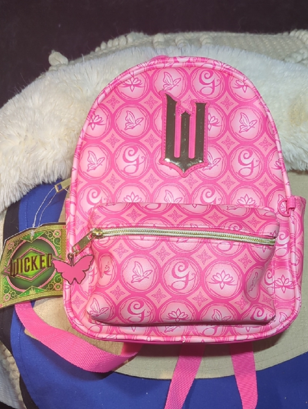 Pink Patterned Mini Backpack with Gold Accent & Wicked Socks Combo $45 - Picture 5 of 5